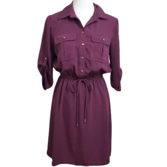 Vanity Women’s roll tab sleeve belted Shirtdress Sz M - Picture 5 of 7